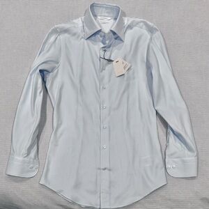 SUITSUPPLY Blue Oxford Stripe Traveller Extra Slim Shirt 15.5 Medium